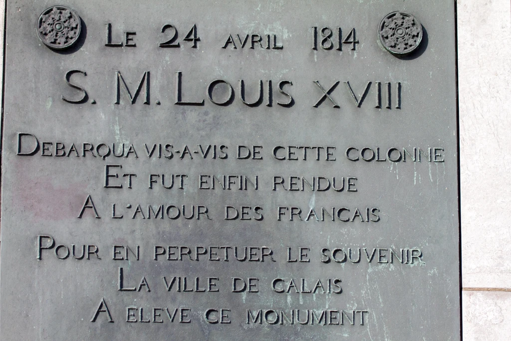 La plaque commémorative du passage de Louix XVIII à Calais