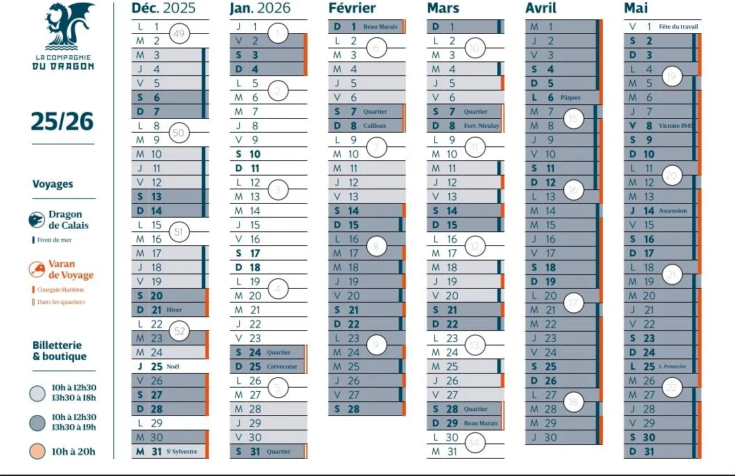 Dates de réservation Dragon premier semestre 2026