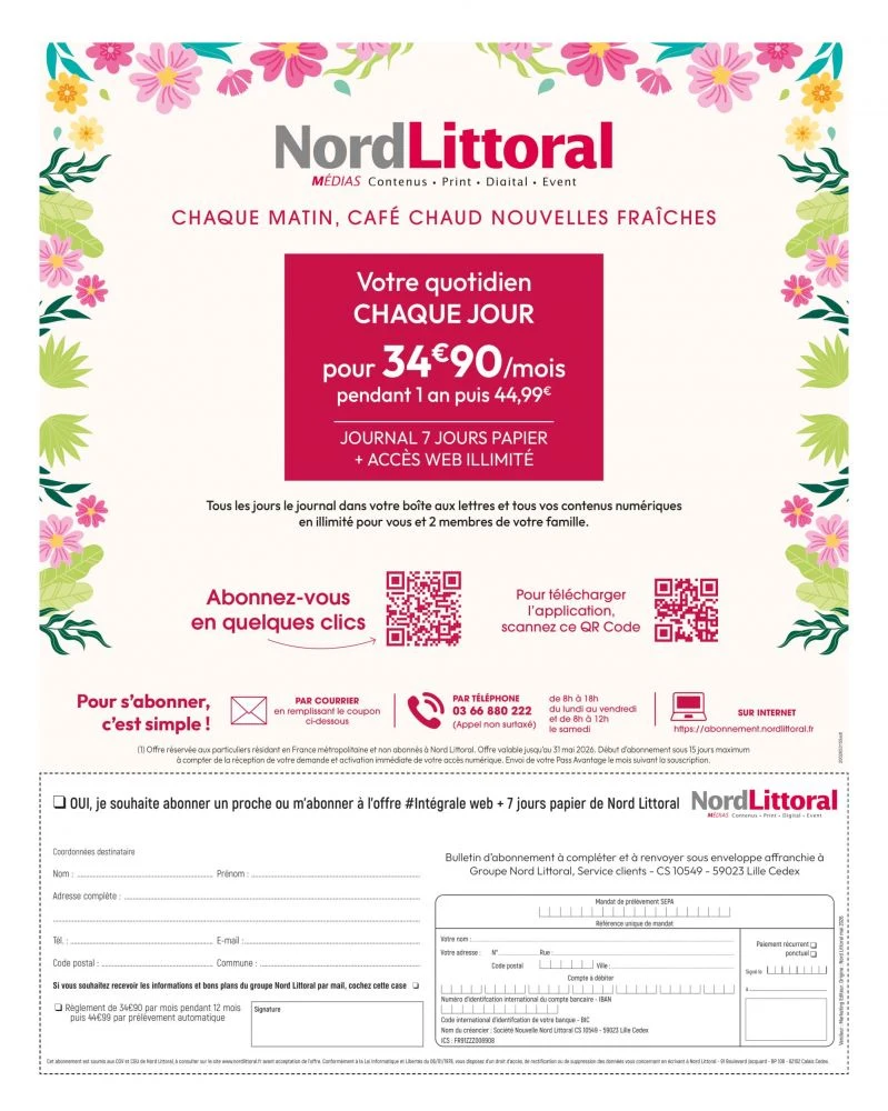 Bulletin d'adhésion à notre journal locale Nord-Littoral