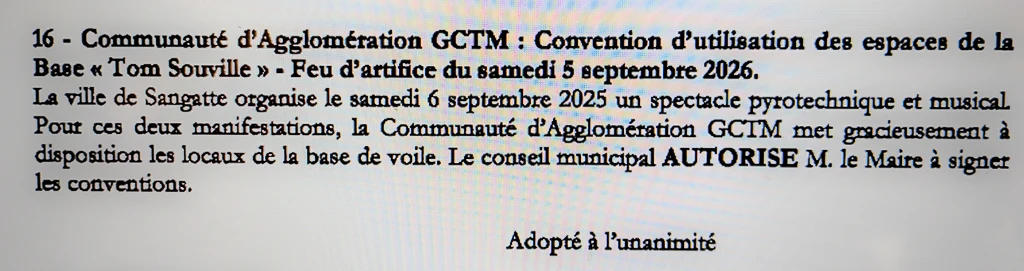 Délibéré du point 16 du conseil municipal de Sangatte en date 2026